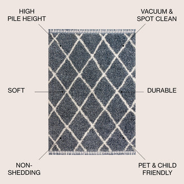 Gabrielle mercer Shag Plush Tassel Moroccan Geometric Trellis Area Rug